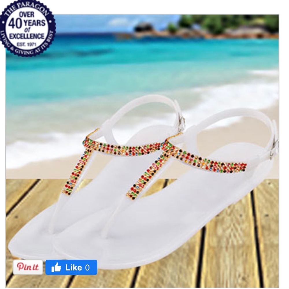 Paragon Colorful Crystal Sandals White Sz 8 NWOT